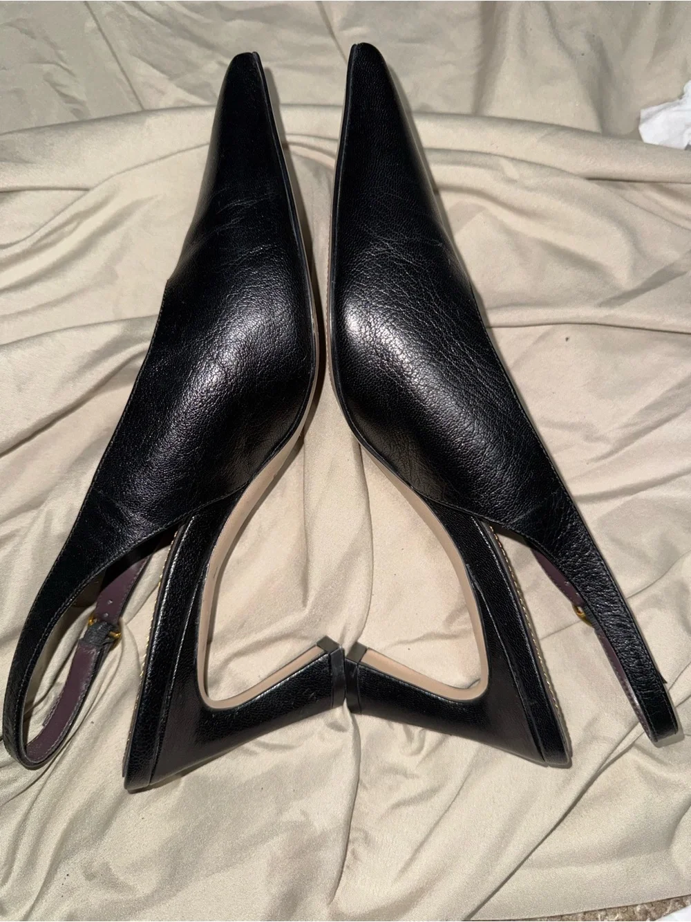 27 EDIT Black Pointed Slingback Mid Block Heels